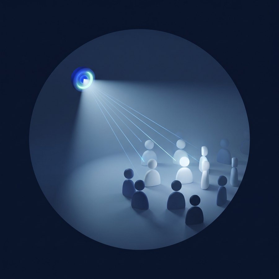 Fascicul de lumină dintr-un emițător spre un grup de oameni, câțiva luminați