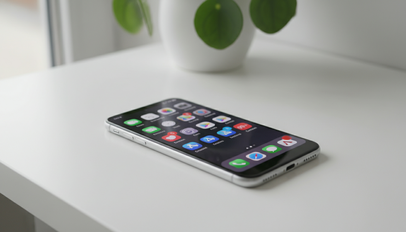 Smartphone pe birou cu notificări vizibile, simbol al răspunsului rapid pe canale multiple